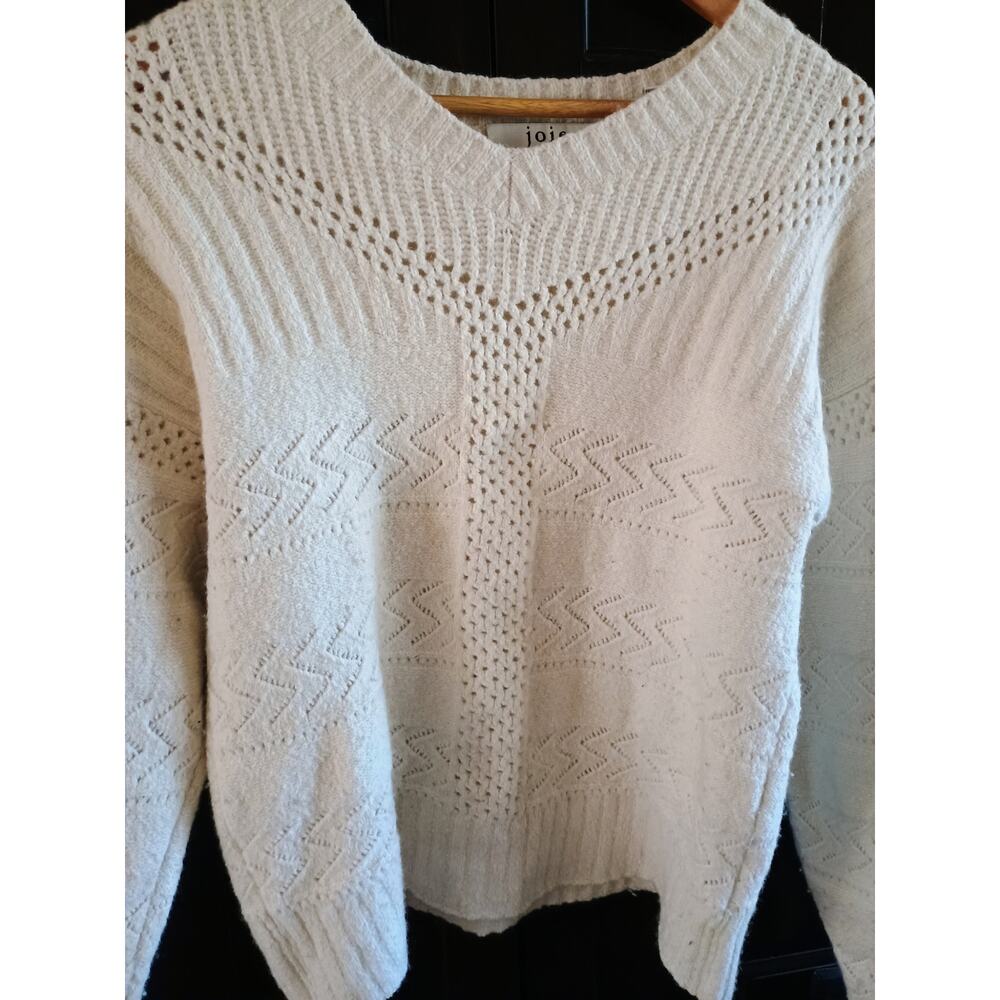 Joie women's Crew neck sweater cableknit cream wool cotton blend cottage core - Picture 5 of 10